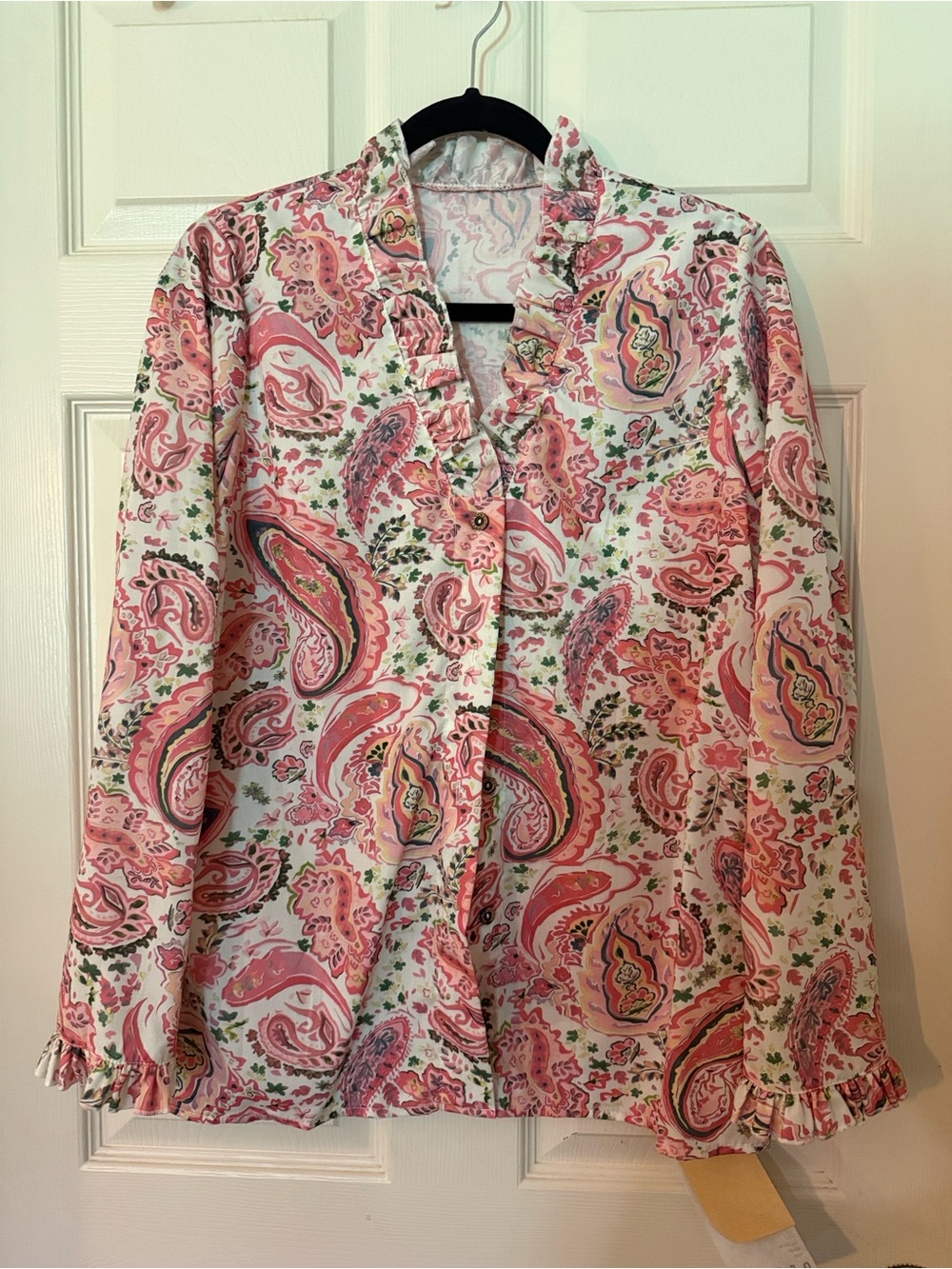 CherryBetty Paisley Ruffle-Trim Button-Down Shirt